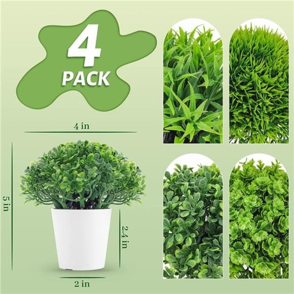 4 Pack Fake Plants Mini Artificial Greenery Potted Plants for Home Office Table - Picture 5 of 6
